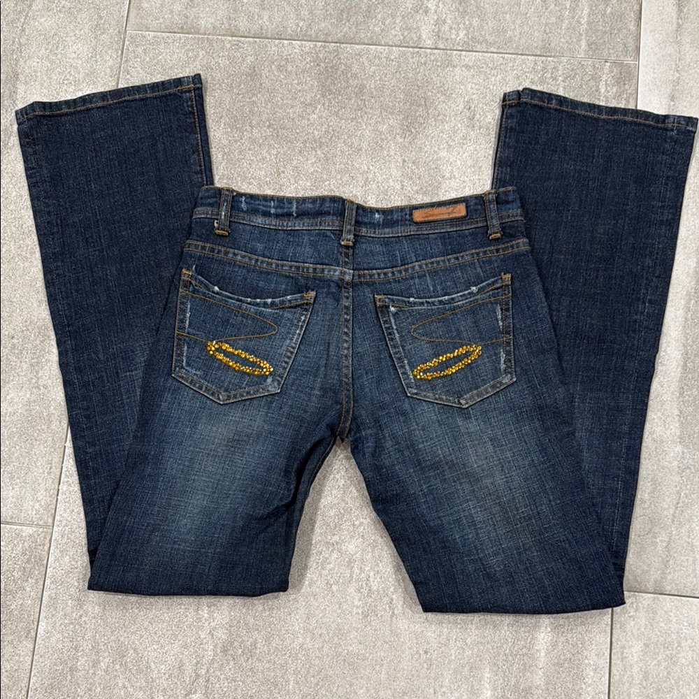 Vintage Seven7 Boot Cut Flare Jeans with Amber Rhinestones
